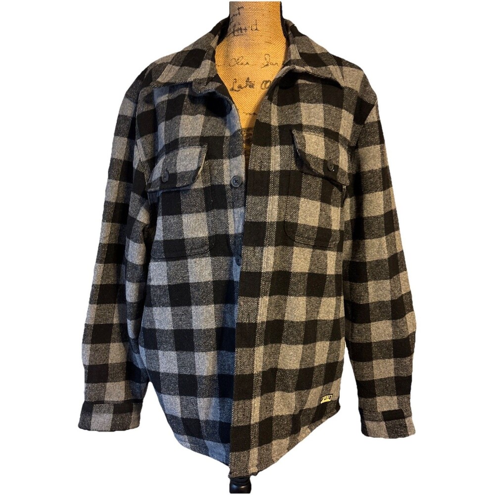Jachs New York Black Plaid Men’s Shacket Size Large Wool Blend Flap Front Pocket